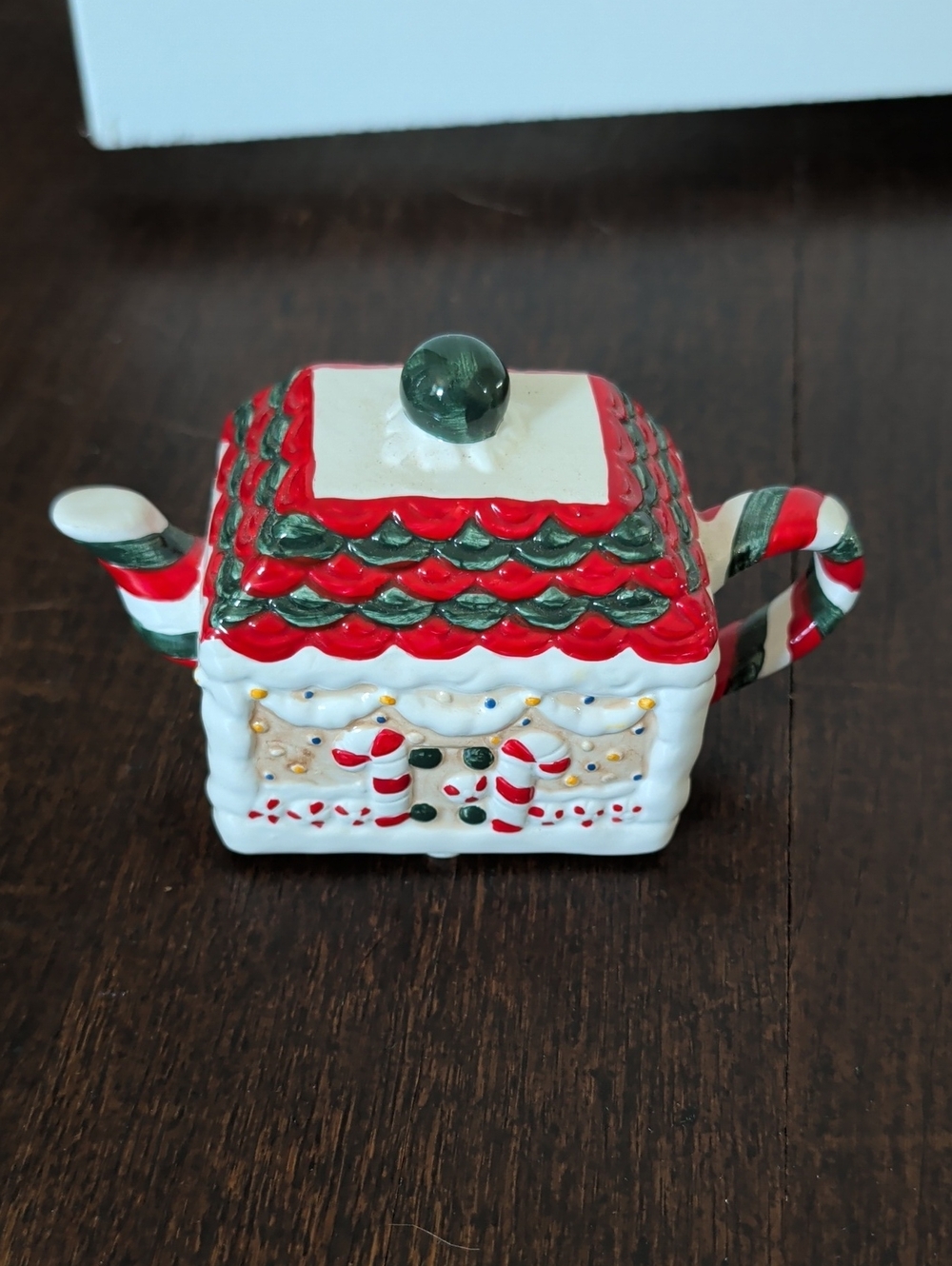Vintage Debbie Mumm "Sweet Gingerland" Ceramic Candy Cane House Teapot Figurine